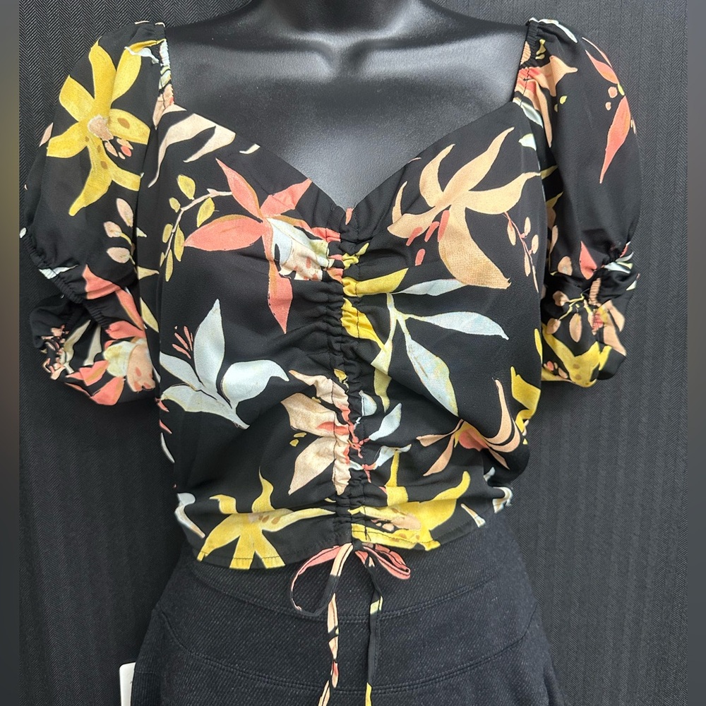 Forever 21 Yellow Ruched Tie Front Blouse - Picture 6 of 6